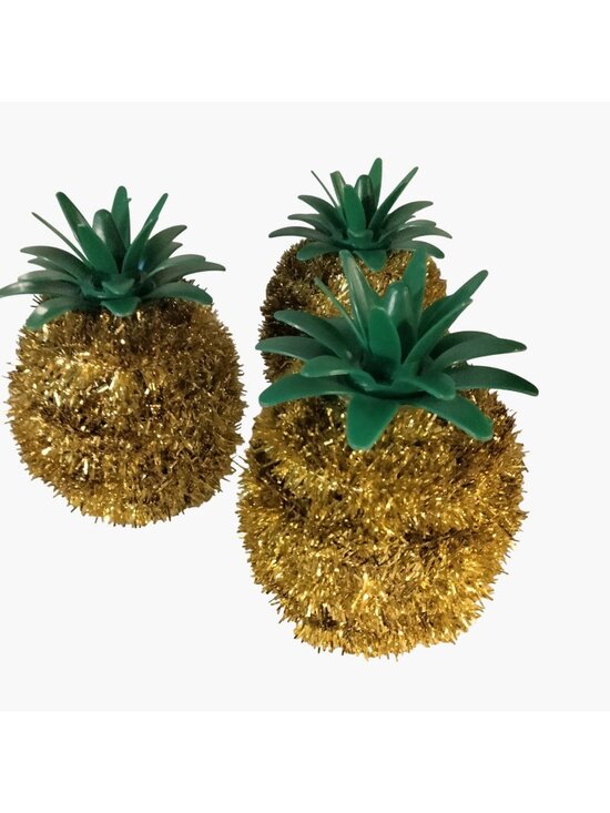 Other - Tinsel Pineapple Decoration Gold Green Tropical Party Decoration Luau Tiki Lot 3